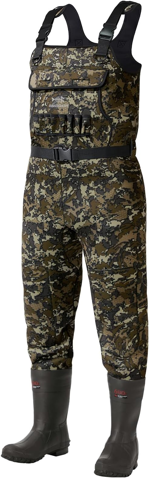 BASSDASH Neoprene Chest Fishing Hunting Waders for Men with 600 Grams Insulated Rubber Bootfoot