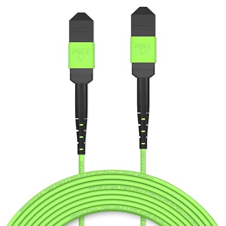 AMPCOM MPO to MPO Trunk Cable 50/125m Multimode OM5 (8 Fiber, MPO to MPO Female, Type B, LSZH/Riser, UPC, Lime Green) 50m (164ft)