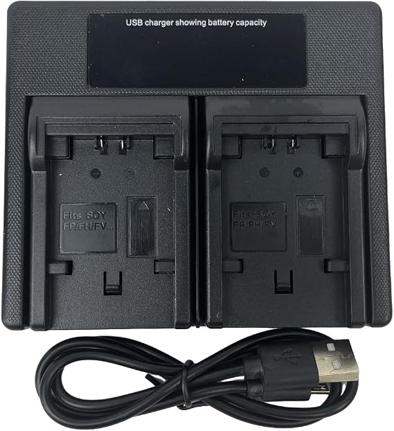 USB Dual Camera Charger for NP-FH50, Fits NP-FP30, NP-FP40, NP-FP50, NP-FP60, NP-FP70, NP-FP90, NP-FH30, NP-FH40, NP-FH50, NP-FH60, NP-FH70, NP-FH100, NP-FV30, FV40, NP-FV50, FV60, FV70, FV100, FV120