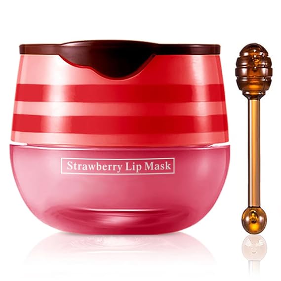 Strawberry & Honey Lip Balm, Vitamin E Lip Masks & Moisturizing/Hydrating Propolis Lip Sleeping Mask With Brush, Nourish And Repair Lip Skin Winter Lip Care Products (Strawberry)