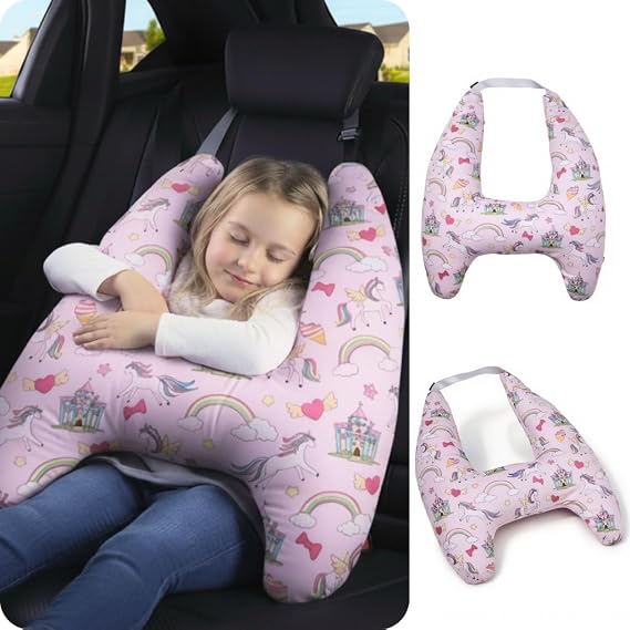 Kids Travel Pillow, Ages 6+ for Cozy Sleeping, Head & Neck Support (Pink)