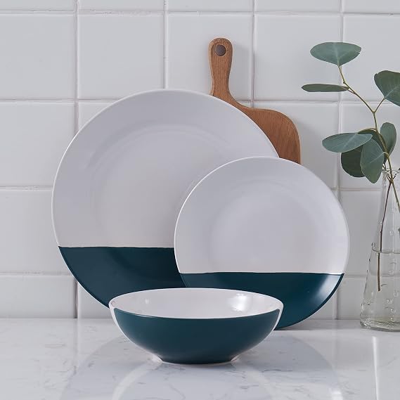 Stone lain Lizzy Stoneware Dinnerware Set, Service of 12, Service for 4, Green