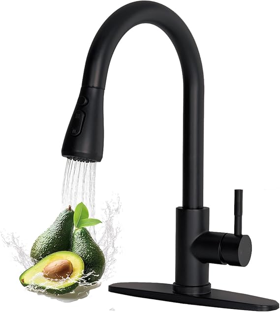 VAPSINT Kitchen Faucet with Pull Down Sprayer, Matte Black