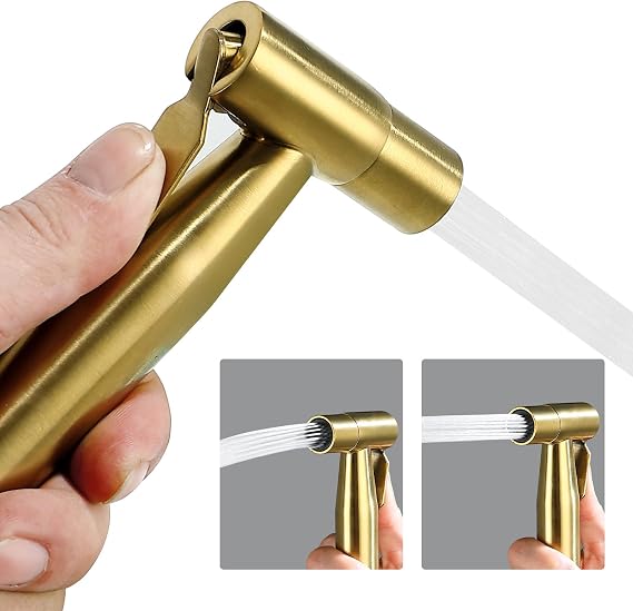 BARROCK Handheld Bidet Sprayer Head Only, Stainless Steel Shattaf Jet Spray for Toilet, Baby Cloth Diaper Sprayer with Adjustable Water Pressure Control, Brushed Gold