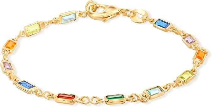 Barzel 18K Gold Plated Multicolor Crystal Bracelet in 7.5 Inches - Made In Brazil