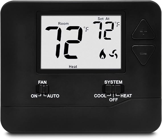 ELECTECK Digital Non-Programmable Thermostat, 1 Heat/1 Cool, Black