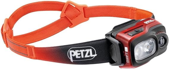 Petzl Swift RL Headlamp - Orange | Lightweight & Rechargeable, 1200 Lumen Light