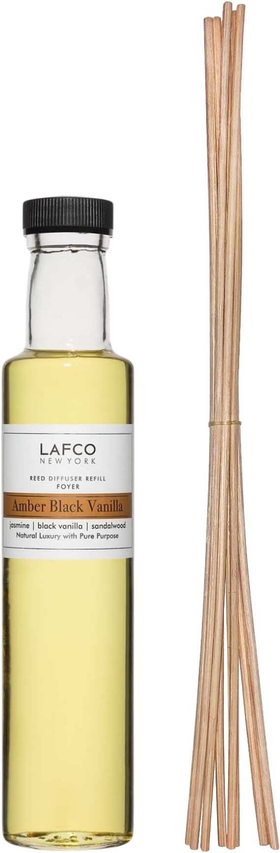LAFCO New York Reed Diffuser Refill, Amber Black Vanilla - 8.4 oz - Up to 4-Month Fragrance Life - Includes Natural Wood Reeds - Free of Dyes & Propellants - Made in the USA
