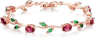 BISAER Lovely White Gold Plated AAA Cubic Zirconia Gemstone Flower Vine 7 Inches Bracelet for Mothers