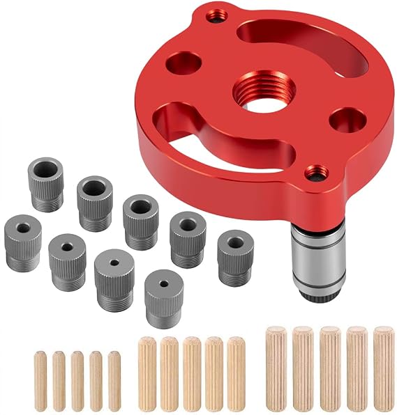 Self Centering Doweling Jig, Dowel Drill Guide 2/3/4/5/6/7/8/9/10mm Handheld Drill Guide for Straight Holes Wood Panel Hole Puncher Locator