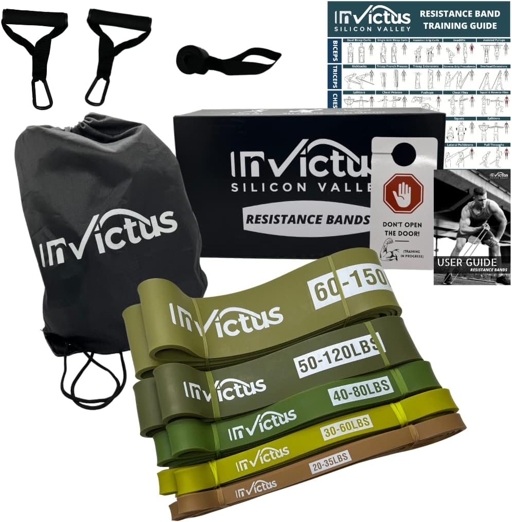 Invictus Resistance Bands Set of 5 Pull Up Assistance Military Forest Green Exercise, Workout, Fitness, Strength, Weightlifting, Training, Powerlifting, Stretch, Crossfit, Therapy