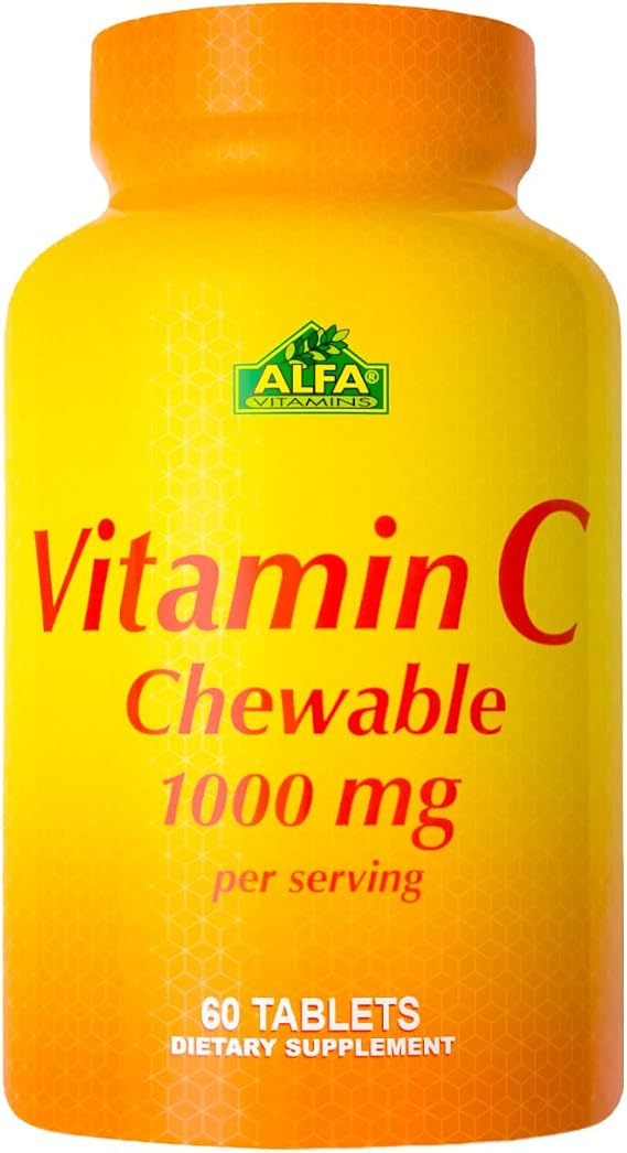 ALFA VITAMINS Vitamin C Supplement 1000mg Chewable, Powerful Antioxidant for Immune Support & Healthy Skin, Promotes Collagen Formation, Dietary Supplement for Daily Wellness, 60 Tablets