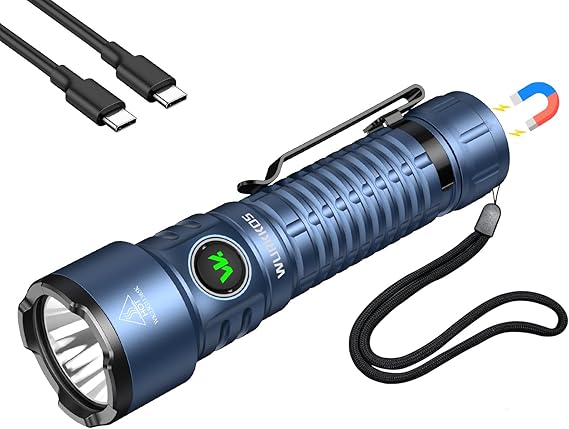 Wurkkos TS28 Rechargeable LED Flashlight, 3200 Lumens, IPX8 Waterproof-Blue | For Camping, Hiking & Emergency Use, 506m beam, dual operation modes, USB-C Fast Charging, Compact EDC Design