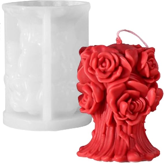 Large Rose Pillar Candle Molds, 3D Rose Flower Cylindrical Silicone Molds, Valentine's Day Candle Soap Making Mould for Clay Epoxy Resin Wedding Propose Marriage (Rose Basket)