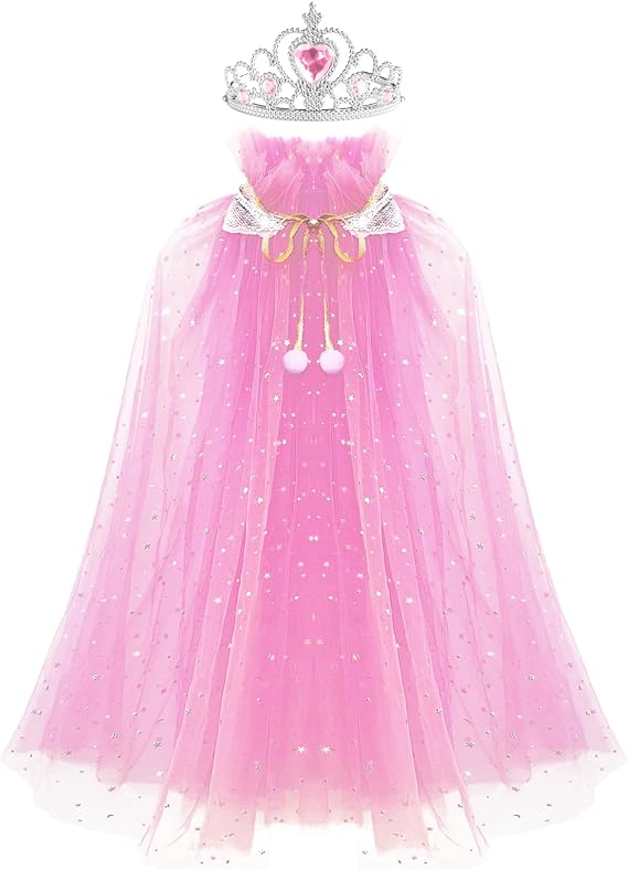 Princess Cape for Girls Princess Cloak with Crown Toys, Kids Birthday Party Halloween Cosplay Princess Dress Up Clothes