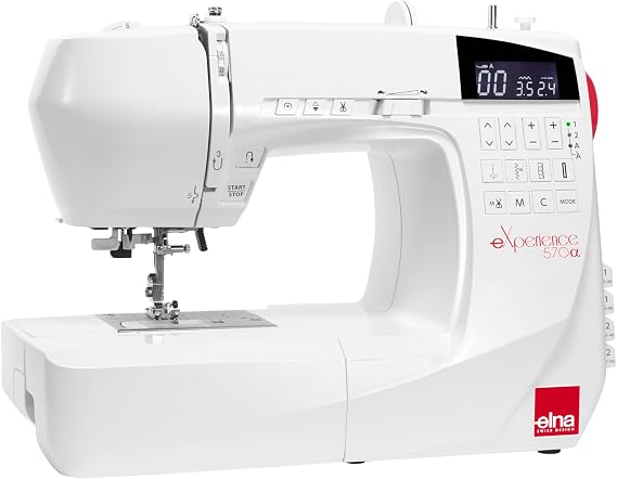 Elna eXperience 570a Stylish Computerized Sewing Machine with 380 Stitches (including alphabet), Smart Function Buttons, Built-in Needle Threader, Quick Stitch Selections, and Swiss Design