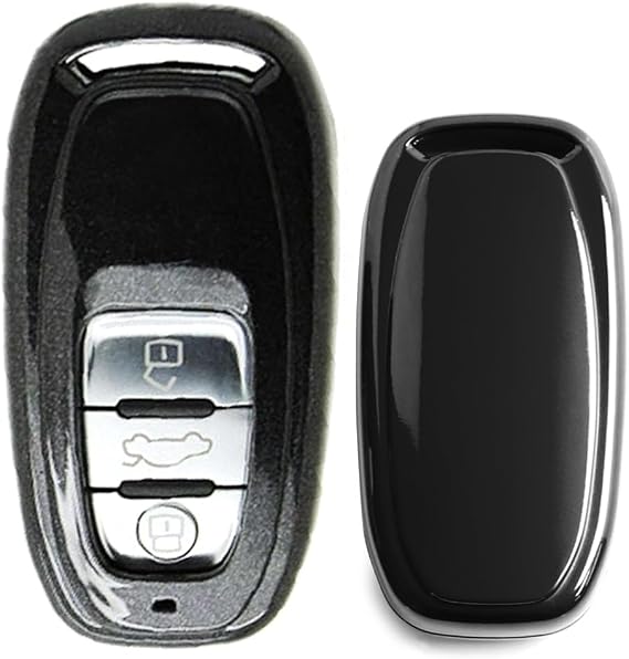 iJDMTOY Exact Fit Gloss Metallic Black Smart Remote Key Fob Shell Compatible with Audi A3 A4 A5 S4 S5 A6 A7 A8 Q3 Q5 Q7, etc
