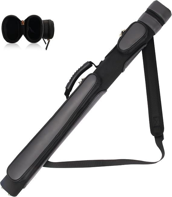 Yautja Pool Cue Case, Hard Pool Stick Case 1x1 | Holds 1 Complete 2-Piece Cue, 2 Zipper Pockets, Shoulder Strap Handle, Waterproof Microfiber Leather, for Man Women