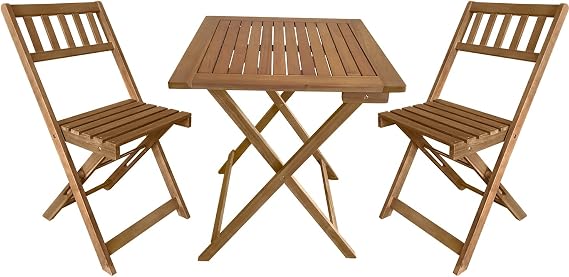 3-Piece Acacia Wood Folding Patio Bistro Set Outdoor Bistro Set Table and Chairs Set with 2 Chairs and Square Table for Pool Beach Backyard Balcony Porch Deck Garden Wooden Furniture, Natural