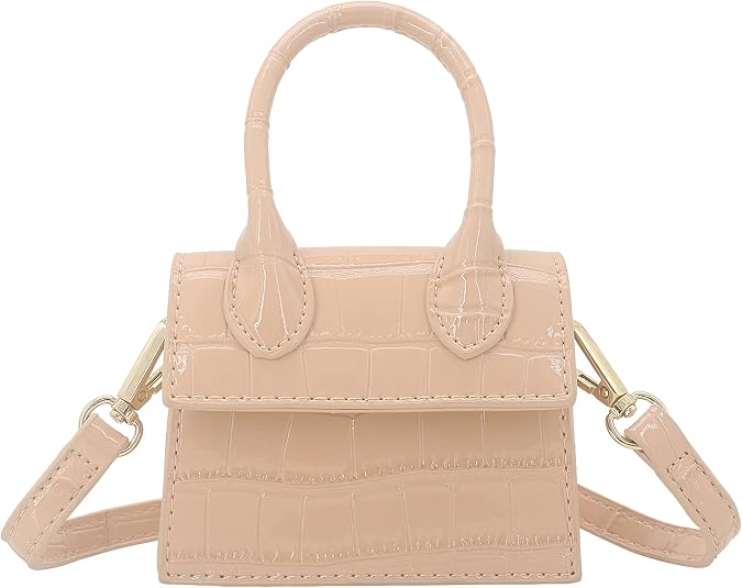 Mini Crossbody Bag for Women Girls Synthetic Leather Flap Purse Styling Top-Handle Clutch Handbag