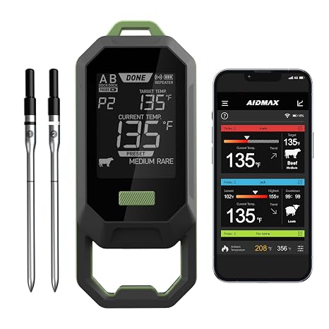 Wireless Smart Meat Thermometer with Dual-Sensor Probe, 557FT Remote Monitoring, Dedicated App, Real-Time Ambient and Food Temperature Tracking for Precise Cooking Control,BBQ,Grill,Smoker