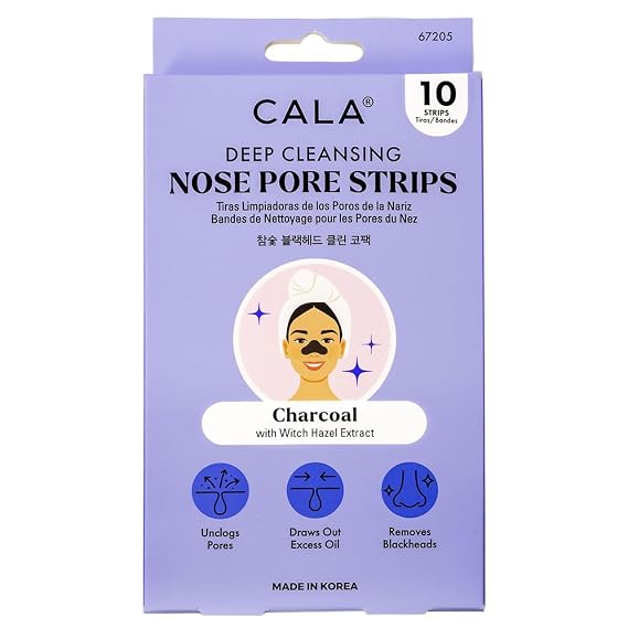 Cala Deep Cleansing Nose Pore Strips - Blackhead Remover & Pore Unclogger, 10 Strips for Normal, Dry, Combination, Oily Skin with Witch Hazel & Tea Tree Oil (Pack of 1)