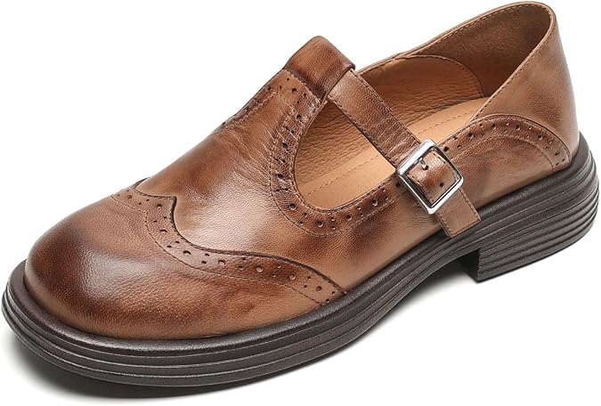 Women's Retro Oxfords Low Heel T-Strap Brogue