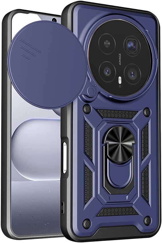 Honor Magic 8 Pro Kılıf Sürgülü Kamera Korumalı Yüzüklü Mıknatıslı Tank Kapak Lacivert [Magic 8 Pro ile Uyumlu]