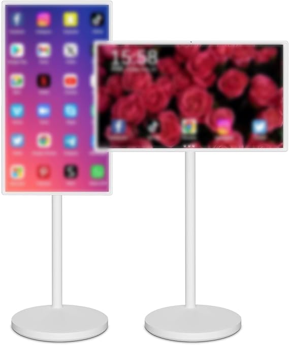Portable Smart TV 21.5/24/27/32 Inch Touchscreen Android 12/13 Rolling Stand with Wheels for Home Office Camping RV(4+64GB,27IN)