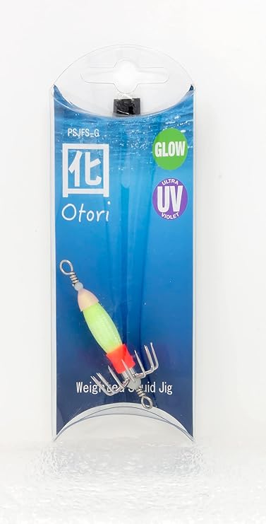 Otori Squid Jig, Weighted, 1 Pack, 1 oz, 1-1/8" Diameter Hook, Glow in the Dark