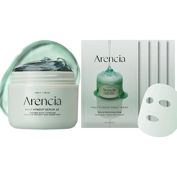 Arencia Glow Hyssop Skincare Duo [Glow Hyssop Overnight Face Mask Serum + Glow Hyssop Sheet Mask, 5pack]