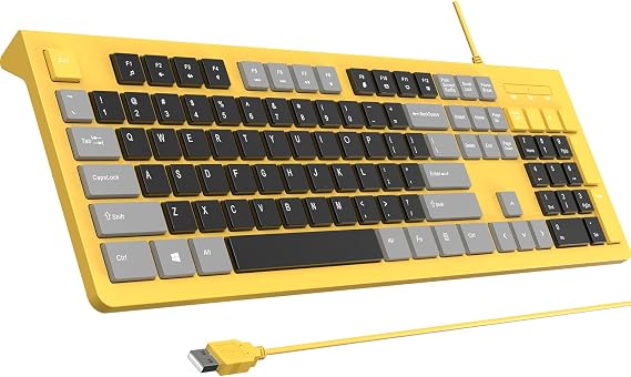 COLIKES Wired Keyboard, Ultra-Thin USB Wired Computer Keyboard, Low-Profile Keys, Spill-Resistant, Multimedia Keys, Compatible with Windows, Mac, Chrome, Linux, and Android-Yellow