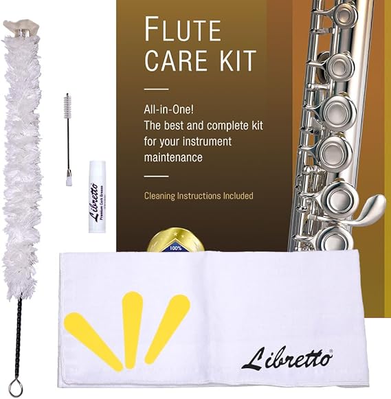 Libretto Flute All-Inclusive Cleaning & Care Kit: Cleaning Swab + Dust Brush + Cleaning Cloth + Pad Dryers + Premium Cork Grease for Piccolo, Great Maintenance Kit to Extend Life of Your Flute
