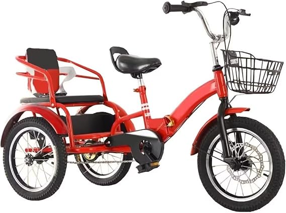Dual Seats Children's tricycles,Toddler Tricycle for 3-9 Years Old,Mobility Pedal Bike with disc Brake,Outdoor Cruiser Bike Trike for Traveling and Shopping,Folding Tandem Tricycle