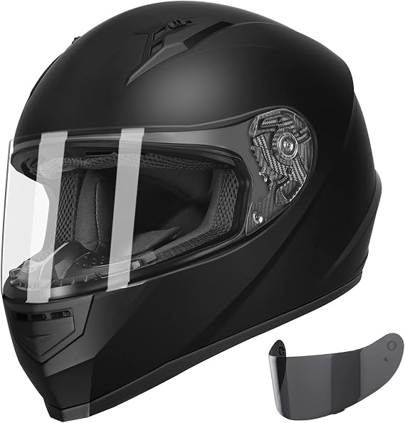 GLX GX11 Compact Motorcycle Helmet - Matte Black, Large - Full Face w Tinted Visor, DOT Approved