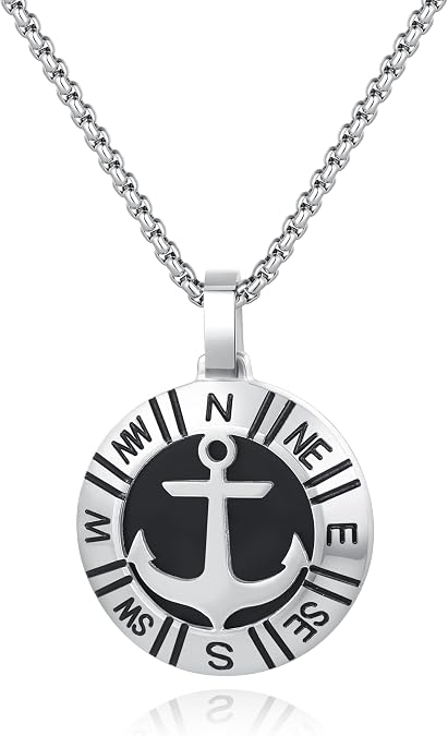 GAVU Anchor Necklace for Men, Mens Surfer Necklace, Stainless Steel Pendant Necklace for Men