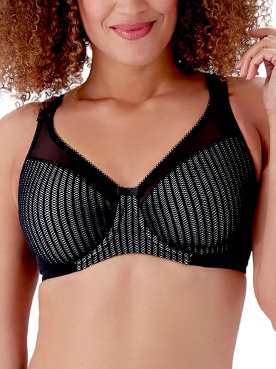 Berlei Women's Beauty Stripe Smoothing Minimizer Bra, Black (Black/Grey), (42) 42F