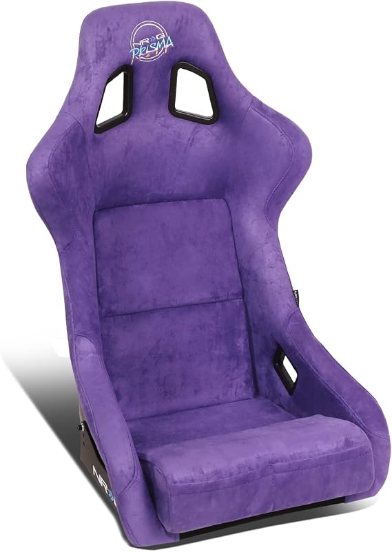 NRG Innovations NRG-FRP-302PP-PRISMA Universal Fixed Back Bucket Racing Seat for 5-Point Harnesses, Size L, Purple Alcantara Material, 24" W X 35" H X 18" D