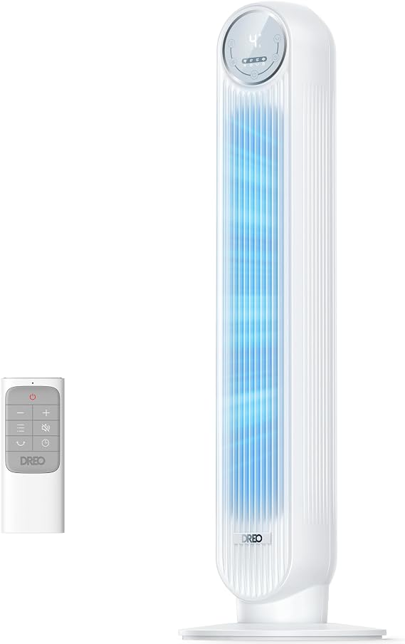 DREO Tower Fan, 28 dB Silent, Maximum 26.9 ft/s 7.6 m/s Large Air Flow