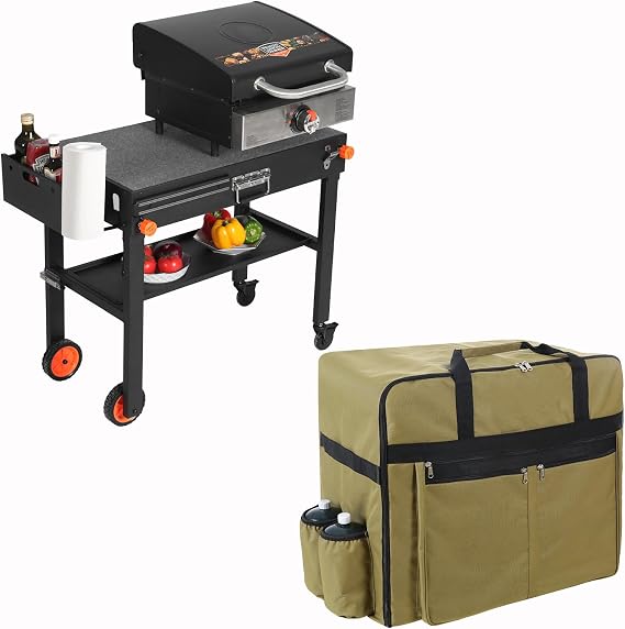 Blackstone Griddle Accessories, Grill Cart with Paper Towel Holder, Grills Stand for Blackstone & Ninja Grill, Large Capacity Tabletop Griddle Carry Bag