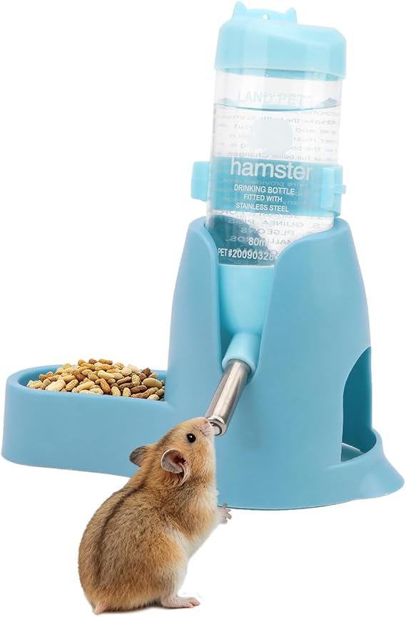 Litewoo 3 in 1 Hamster Water Bottle Small Animal Water Bottle with Food Container Base Hut Hanging Pet Automatic Feeding Drinking Dispenser for Dwarf Hamster Rats Mouse Gerbil Mice
