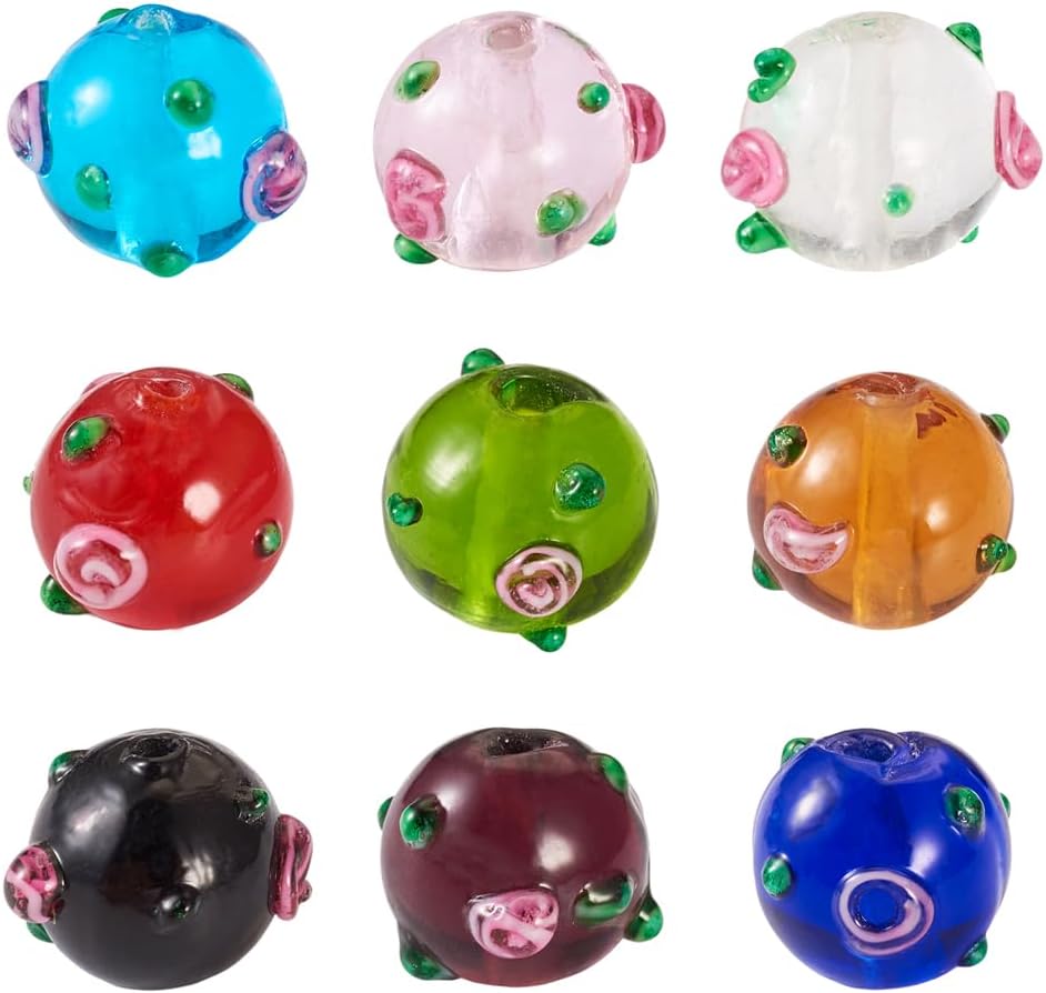 KISSITTY 18Pcs Mixed Bright Colors Nature Bumpy Round Glass Beads for DIY Jewelry Making