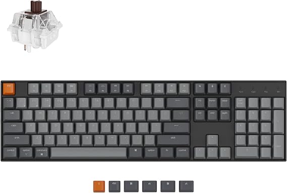 Keychron K10 Full Size Layout RGB Backlit Hot-Swappable Mechanical Gaming Keyboard for Mac Windows, Multitasking 104-Key Bluetooth Wireless/USB Wired Computer Keyboard with Keychron Super Brown Switch