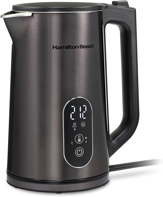 Hamilton Beach Digital 1.7L Electric Tea Kettle, Water Boiler & Heater | Fast Boiling 1500 Watts |Temp Control + 5 Presets | BPA Free | Cordless Serving | Auto-Shutoff & Boil-Dry Protection | Black
