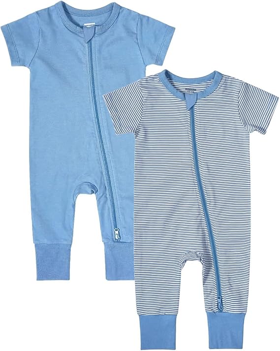 Unisex Baby 2 Pack Romper Pajamas Footless 2 Way Zipper Short Sleeve