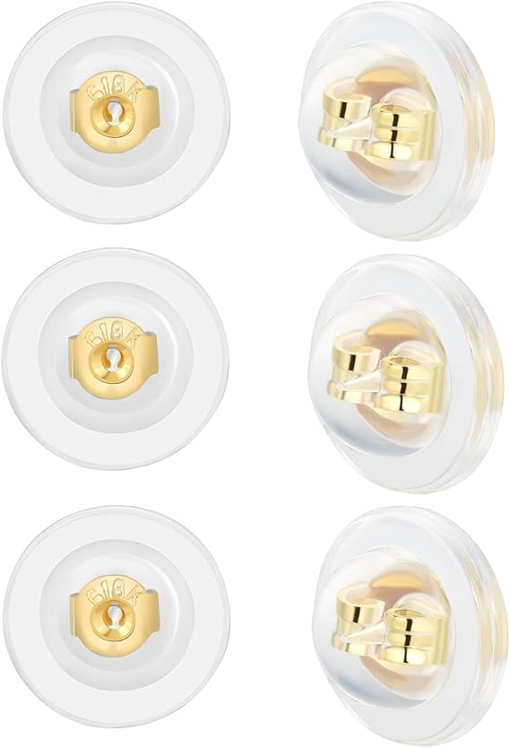 Earring Backs for Droopy Ears,JIACHARMED 18K Gold Silicone Earring Backs Replacements for Studs Large Earring Lifter Backings Clear Rubber Earring Support Backers for Heavy Earrings, 6pcs Gold