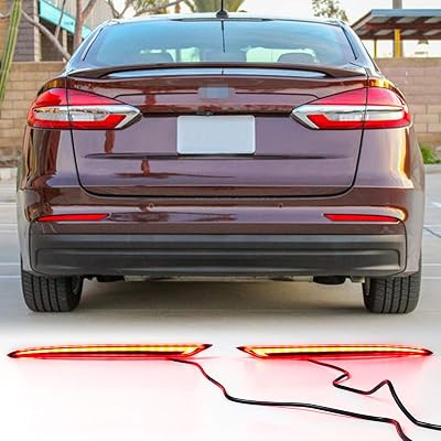 Dreamseek LED Reflector Tail Light for Ford Fusion Mondeo 2019 2020 2021 Rear Bumper Brake Lamp with Dynamic Sequential Turn Signal Red Lens