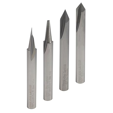 FOOS - Engraving CNC Wood Carving Router Bit Set - 4pcs - Solid Carbide - 1/4 Shanks = Profile + Carving Liner + 2 V Groove USA Veteran Owned