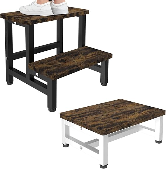 Wooden 2 Step Stool Black and 1 Step Stool White