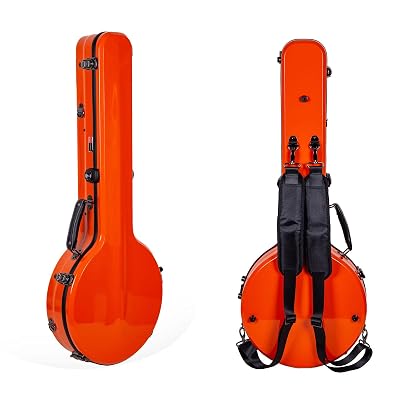 Crossrock Case - Fiberglass Banjo Case - Fits 11~12.5 inches Openback Styles - Padded Straps, Interior Compartment, Fixed & Removable Padding - Includes TSA Lock - Orange